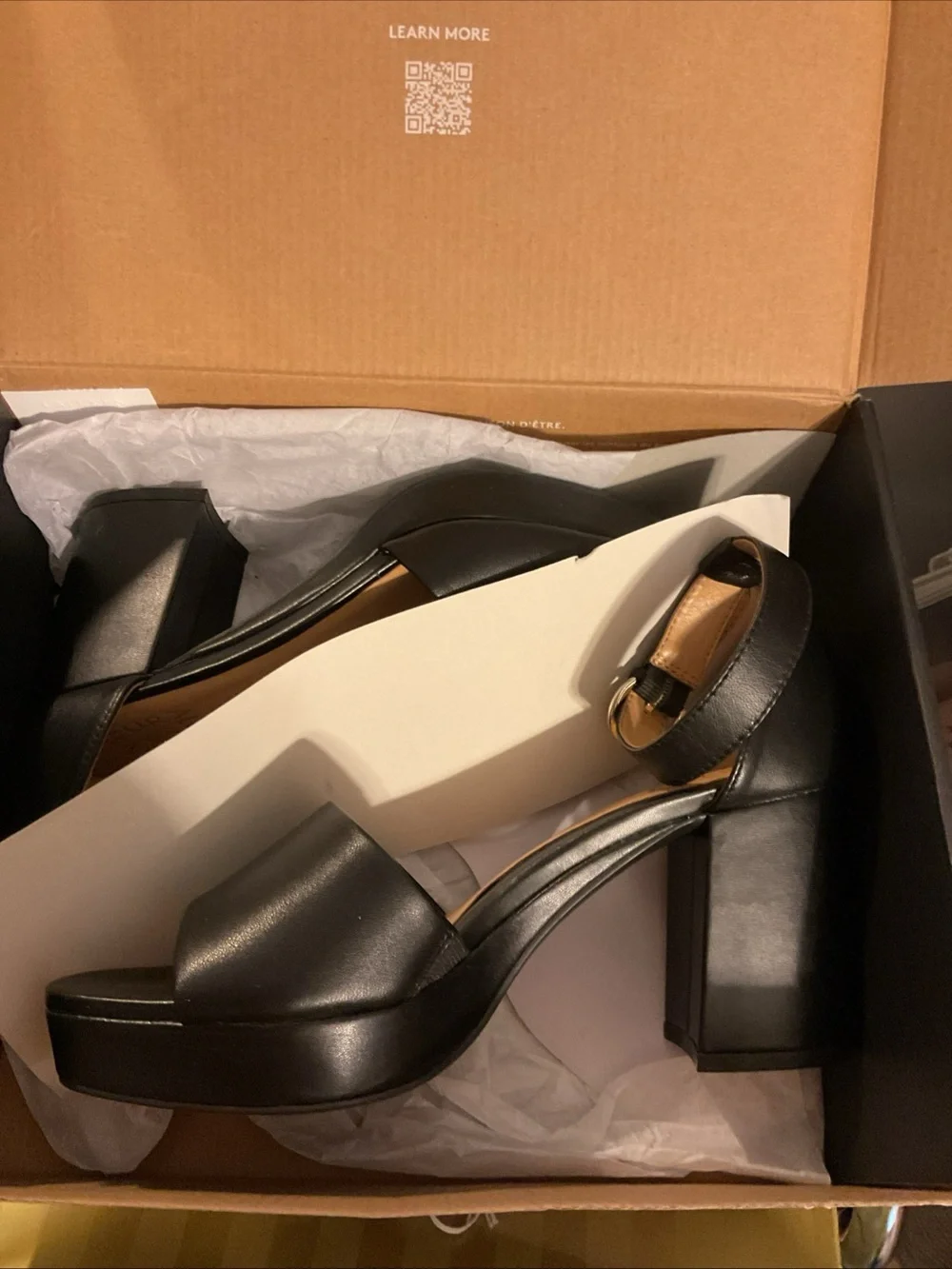 Pearl Black Platform Block Heel Sandals with Ankle Strap